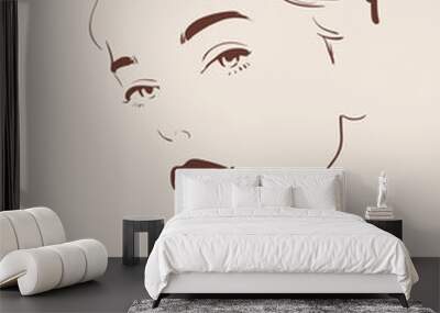 beautiful woman face hand drawn Wall mural