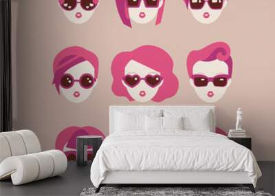 fashion girls in glasses icon set vector illustration Wall mural