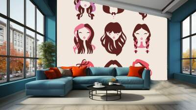 fashion girls with hair styles icon set vector illustration Wall mural