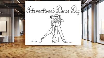 International Dance Day.Abstract dancer,continuous one line art hand drawing sketch Wall mural