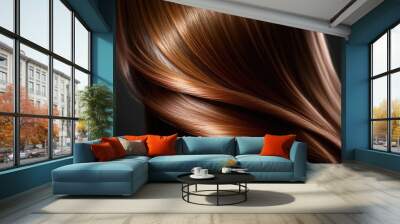 Beautiful healthy shiny hair texture with highlighted golden streaks. AI Generation Wall mural