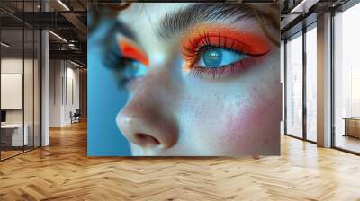 Close up of womans face with bright makeup Wall mural