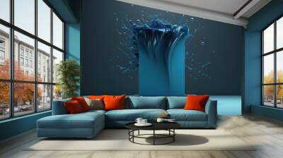 Contemporary podium with abstract water splash blue background. Generation AI Wall mural