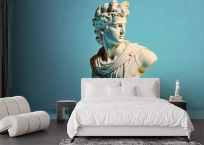 Creative statue bust on pastel background. AI generation Wall mural