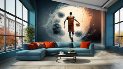 Illustration of a basketball in 3d style. Futuristic sports concept. AI generation Wall mural