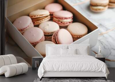 Pink macaroons box on table Wall mural