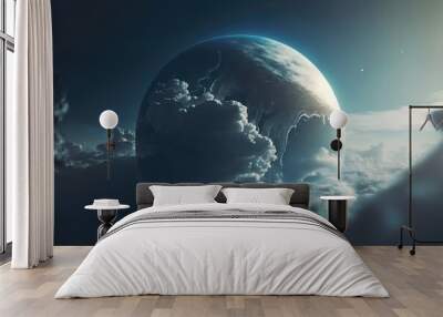 Planet in the clouds. AI generated Wall mural