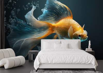 Realistic decorative fish in action. AI generated Wall mural