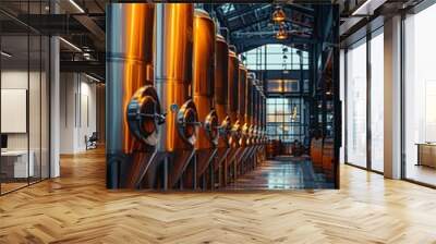 Row of large metal tanks in warehouse Wall mural