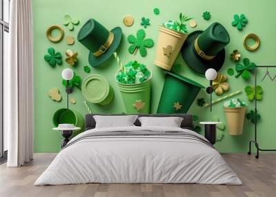 Top view of the St. Patrick's Day decorative set. AI generation Wall mural