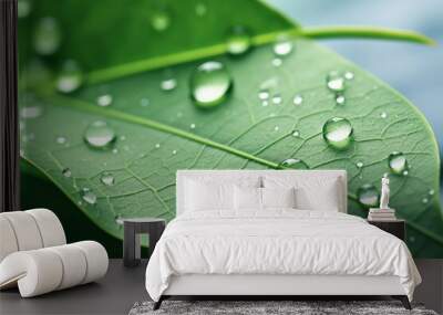 Water drops on leaf Wall mural