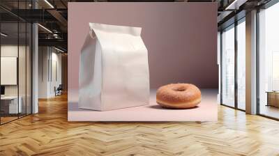 White Paper Bag with Donut Mockup. AI generated Wall mural