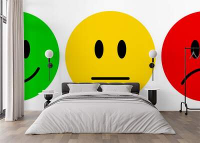 Vector illustration of facial expressions - smiley icon set. Emoticons positive, neutral and negative (red, yellow and green different moods). Rating smile for customer opinion. Wall mural