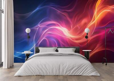 Glowing and smok blue and red waves on red, blue, black background, Generate AI. Wall mural