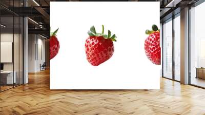 Three fresh strawberries arranged in a row on a white background. Wall mural