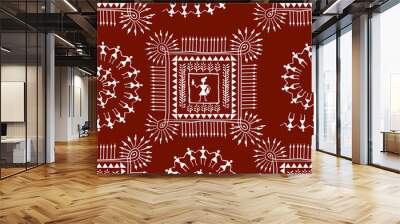 seamless warli tribal art Wall mural