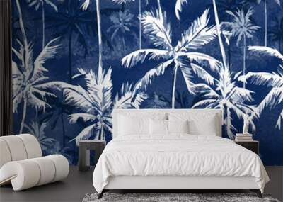 Tropical background seamless pattern of imitation of watercolor palms. Botanical vector wallpaper Wall mural