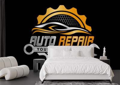 auto repair vector logo badge emblem design template isolated on black background Wall mural