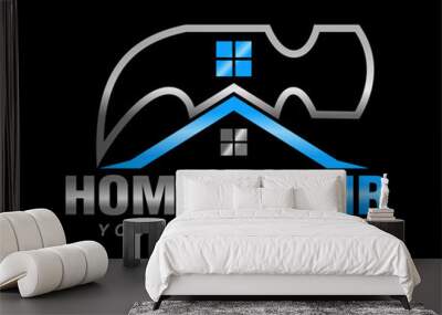 Home repair, maintenance and building construction logo design template, illustration vector home services renovation black background Wall mural