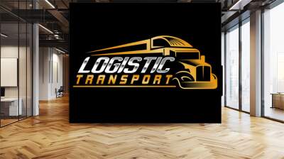 truck trailer logistic transportation  delivery  cargo company logo design template isolated on black background Wall mural