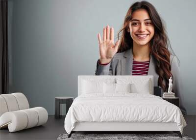 The young woman waving Wall mural