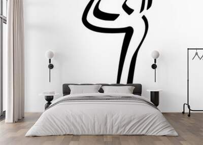 abstract silhouette of a man who prays to God, kneeling, black lines Wall mural