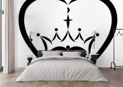 Crown with a cross, flame and a bird in the heart, the reign of God Wall mural