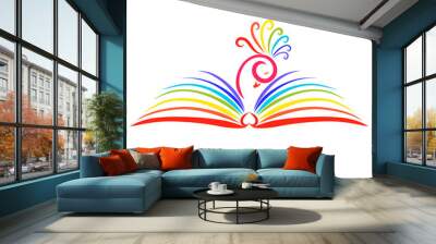 Fairy bird with wings like an open rainbow book Wall mural