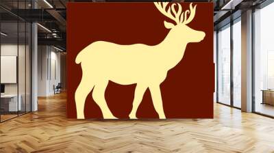 Yellow silhouette of a slender deer on a claret background Wall mural