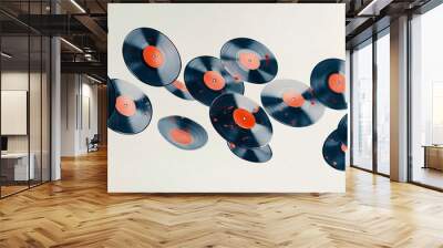 A bunch of vinyl records flying in the air Wall mural