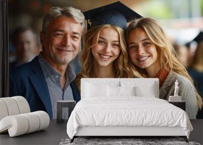 A man and two women pose for a picture with a graduate Wall mural