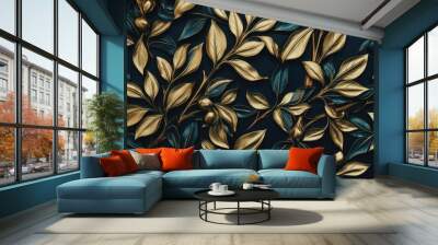 a pattern of metal leaves and branches Wall mural