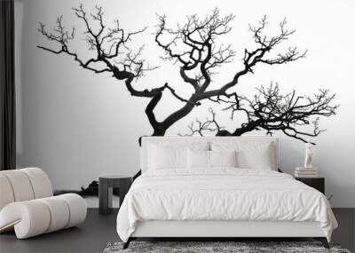 Barren tree silhouette against dramatic sky at sunset Wall mural