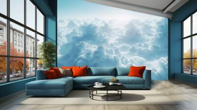 Blue skies sky white fluffy clouds beautiful summer spring weather sunny day happiness joy background cumulus cloud meditation meteorology realistic soft shapes Wall mural