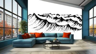 Sea waves. Hand drawing brush texture, single stroke technique. Black ink. Vector Illustration Wall mural