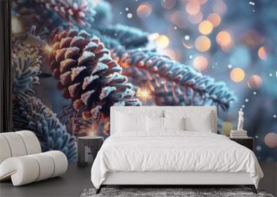 Bright Winter Eve: Sparkle of Violet and Gold Colours Wall mural