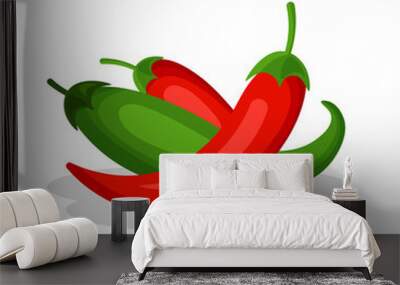 Chilli pepper set isolated on white background. Hot spicy red and green chili peppers. Cartoon mexican chilli in a trendy flat style. Wall mural