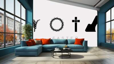 Easter inscription and cross, black logo on a white background.  Wall mural