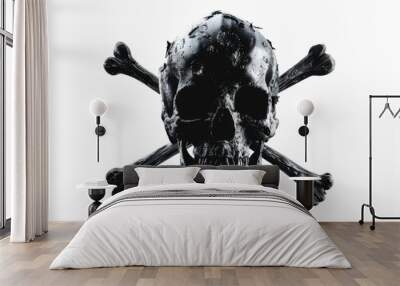 Eerie silhouette of a skull and crossbones in light gray Wall mural