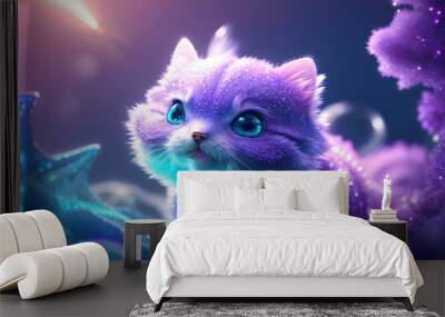 fictional alien magical cat in an aquarium from a planet with a different atmosphere, Wall mural