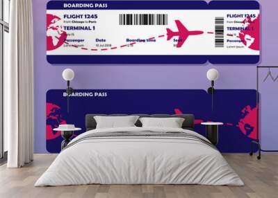 Flat design of airline travel boarding pass. Vector template or mock up isolated on color background. Front and back side tickets.	 Wall mural