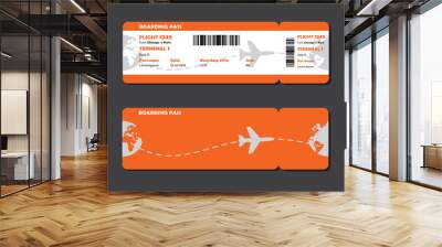 Flat design of airline travel boarding pass. Vector template or mock up isolated on grey background. Front and back side tickets. Wall mural