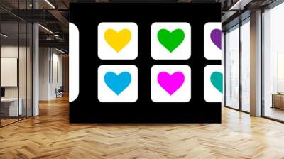 Heart icon in different colors on a dark background. Vector set.  Wall mural