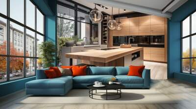 Kitchen island in modern luxurious kitchen interior. Created with Generative AI technology. Wall mural