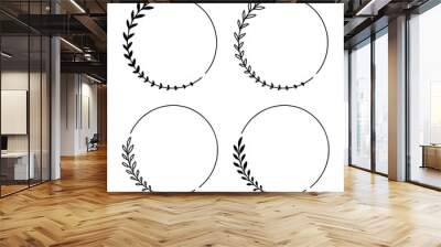 Set of 4 hand drawn spring wreaths isolated on white background, vector. Outline frames of leaves. Doodle style.Collection of floral monogram frames. Wall mural