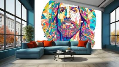 modern portrait of jesus christ on transparent background, portrait of jesus in modern geometric polygonal style as stained glass fresco, generative ai Wall mural