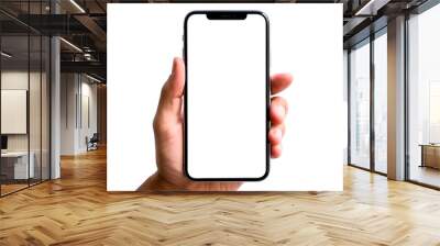 modern smartphone with transparent screen in left hand on transparent background, smartphone in hand, png mockup for any background and any image on the screen, generative ai	 Wall mural