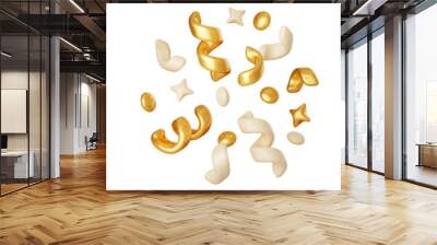 3d render birthday surprise or winner congratulation golden confetti streamer Wall mural