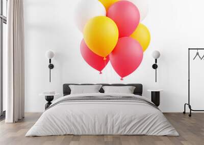 Colorful holiday balloons 3d render illustration. Bunch of flying helium balloon for birthday or anniversary congratulation concept - pastel floating inflated balls. Wall mural