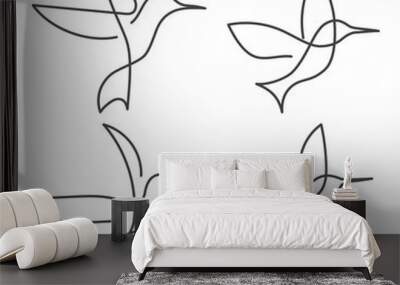 Continuous line bird White one line drawing Wall mural